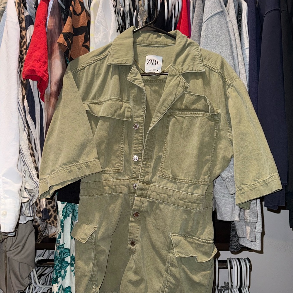 Zara Khaki Utility Jumpsuit